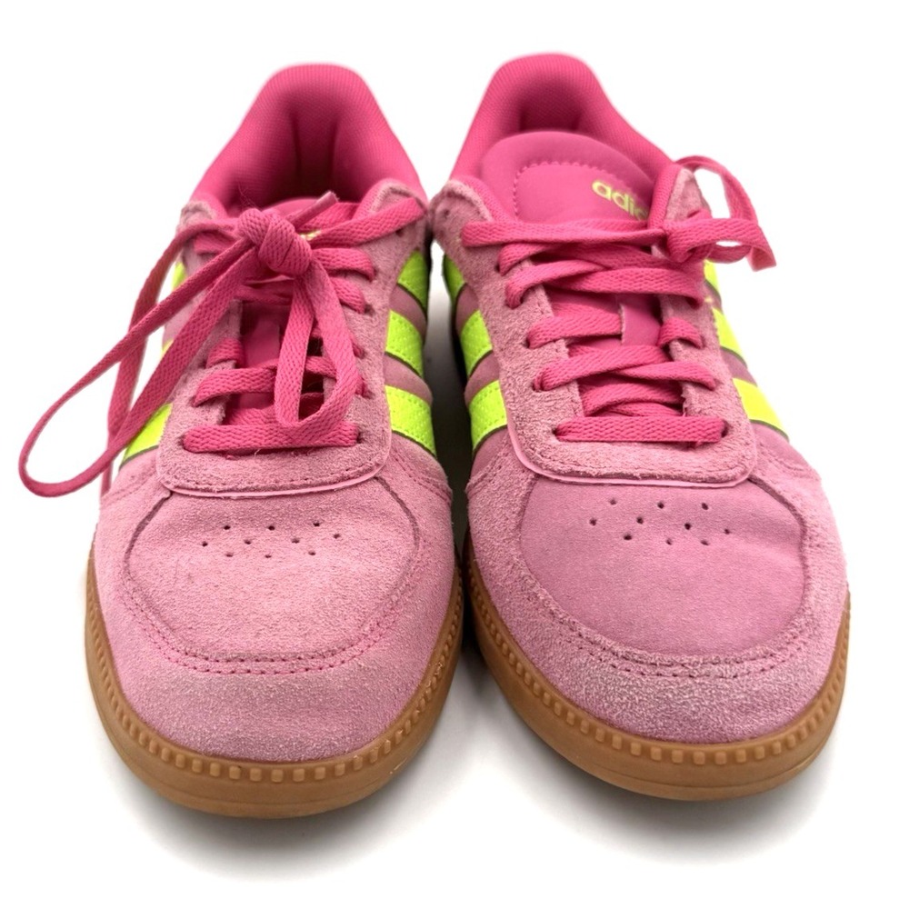 Adidas Breaknet Sleek Womens Sneakers Pink Neon Yellow Suede Gum Sole Size 6.5 - Picture 3 of 12